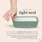 Ceramic Coated Glass Food Storage Container | No PTFE, PFOA, PFAS, and BPA | Reusable Non Toxic Meal Prep Container with Glass Lid | Easy To Store | 2.5 Cup Square [Willow]
