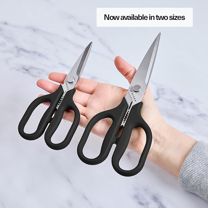 Misen Heavy Duty Kitchen Shears - Stainless Steel, Versatile and Easy Clean Scissors for Meat, Herbs and Veggies - Ambidextrous Comfort Handle - Professional Grade - Black