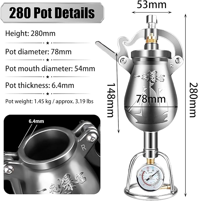 Hot Air Popcorn Machine, Chinese Popcorn Maker, High Pressure Popcorn Maker, Stainless Steel Popcorn Popper, for Home Party, Large 260ml