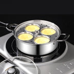 Egg Poacher Pan, Poached Egg Pan Stainless Steel Egg Pan with 4 Cups Egg Cooker Poached Egg Maker for Kitchen (without coating)