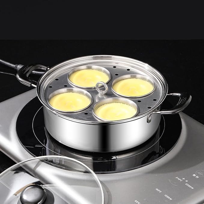 Egg Poacher Pan, Poached Egg Pan Stainless Steel Egg Pan with 4 Cups Egg Cooker Poached Egg Maker for Kitchen (without coating)