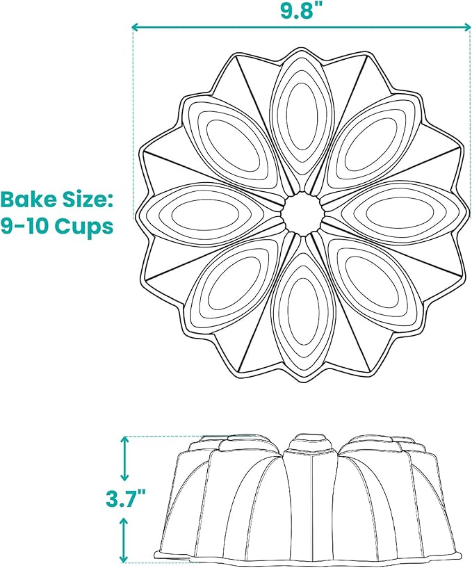 Baker's Secret Nonstick for Fluted Cake Pan, Perfect for Fluted Cakes, Die Cast Aluminum Cake Pans, 2 Layers Non-stick Coating For Easy Release, compatible with Fluted Cake Pans - (Bloom)