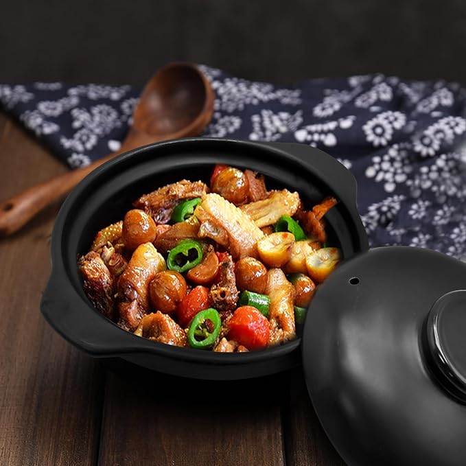 Ceramic Cooking Pot Clay Pots for Cooking with Lid Heat-resistant 20 oz Kitchen Clay Cooking Pot Cookware Casserole for Cooking Meat Soup Rice