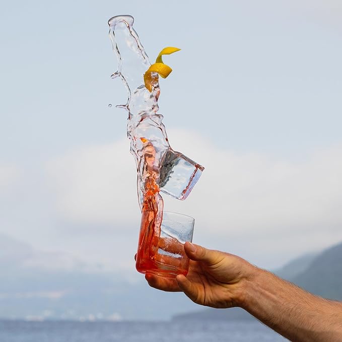 NUDE Whiskey Glasses Set of 4 DOF – 13.25 oz Premium Lead-Free Crystal Old Fashioned Rocks Glasses for Whisky, Scotch & Bourbon – Subtle Curved Base, Dishwasher Safe Barware