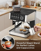 (2025 Upgrade) 20 Bar Espresso Machine with Built-in Anti-Clog Coffee Grinder, Expresso Coffee Machines with Milk Steam Wand/Frother/Tamping Tools,Espresso Maker with Grinder for Lattes, Cappuccinos