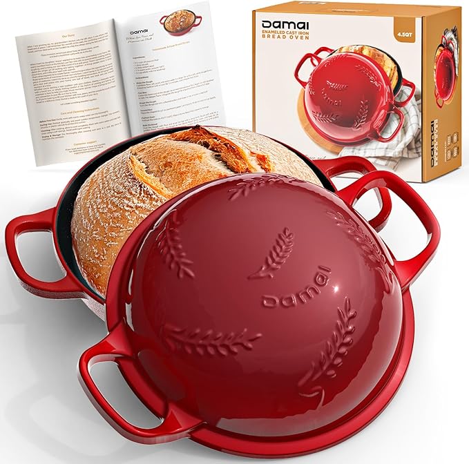 Damai Enameled Cast Iron Bread Oven with Lid, 4.5QT Dutch Oven for Sourdough Baking, Round Cast Iron Pot with Handles for Homemade Bread, Gift-Ready Packaging for Bakers