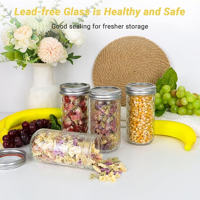12 oz Glass Mason Jars, 15 Pack Regular Mouth Glass Canning Jars with Silver Aluminum Lids and Bands, Airtight Jam Jars for Food Storage, Pickling, Fermenting, Honey, Jelly, DIY Candles Decor
