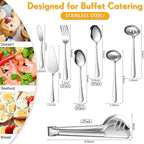 Patelai Serving Utensils Set Include Stainless Steel Large Spoons Slotted Spoons Forks Tongs Soup Ladle and Pie Server for Parties Buffet Catering, Dishwasher Safe(Silver,12 Pieces)