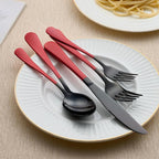 20-Piece Black and Purple Stainless Steel Flatware Set - 4 Dinner Knives, Forks, Spoons, Salad / Dessert Teaspoons - Dishwasher Safe