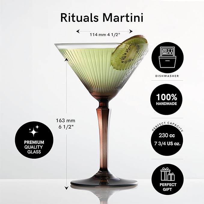 Rituals Martini Glasses Set Cocktail Glass Set Premium Glassware Set, for Bar Martini, Cosmopolitan, Gimlet, Gin, and Cocktails, Fancy Manhattan Glasses, Martini Glasses Set of 2-8oz