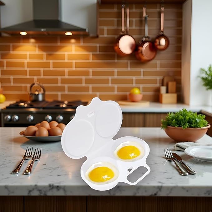 1Pc White Egg Poacher, Microwave Egg Boiler Poacher, 2 Cavity Nonstick Poached Egg Maker With Lid, Egg Poacher Microwave Egg Cooker, Double Drain Poached Egg Cups Cookware（13 * 5cm）