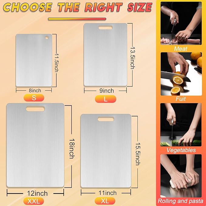 Katuchef Titanium Cutting Board 100% Pure Titanium Cutting Boards for Kitchen Non Toxic, Double-Sided Medical-Grade Hygiene Durable Non Moldy Dishwasher Safe Meat Fruit metal Board(1PC 9x13.5 Inch)