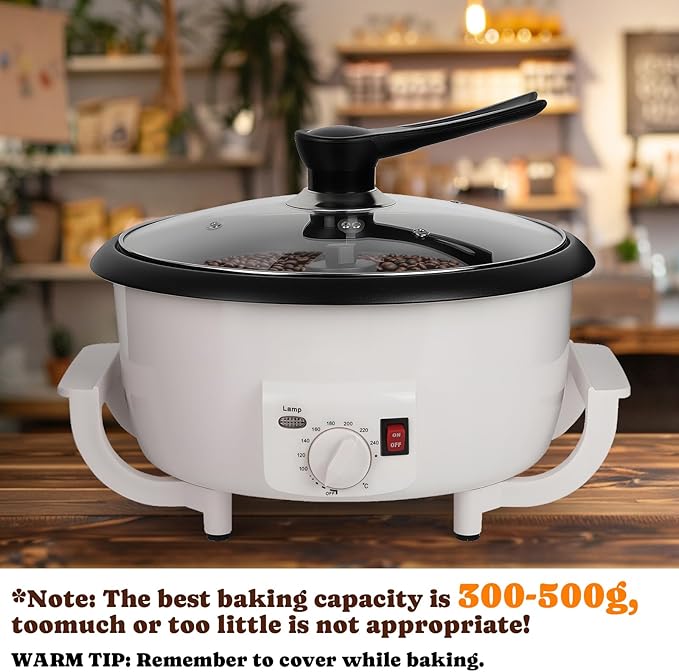 DIYAREA Coffee Roaster Machine for Home Use, 800g Capacity Electric Coffee Bean Roaster Machine with Timer 0-240℃ Non-Stick for Cafe Shop, Nut, Peanut, Black Bean, Soybeans 110V 1200W