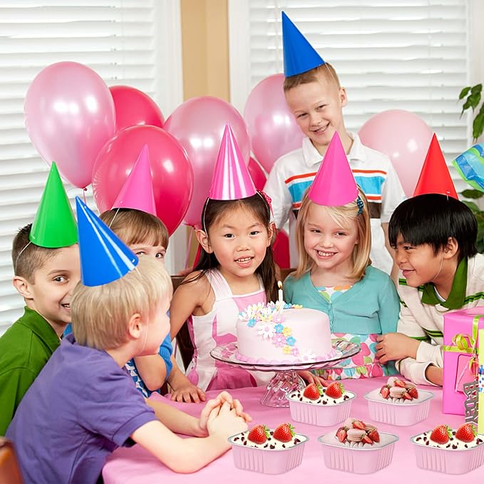 120pack/10oz Mini Cake Foil Pans with Lids,LNYZQUS 4”x4” Large Cupcake Pan Disposable Ramekins,Small Brownie Baking Cups Square Muffin Tin Cheesecake Containers Holders-Pink