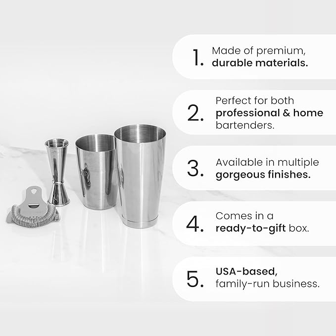 A Bar Above Cocktail Shaker Set, 4-Piece Professional Bartender Kit with Boston Shaker, Strainer, Jigger, and Bar Spoon, Stainless Steel Bar Accessories for Craft Cocktails, Antique Copper