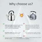 Whistling Stovetop Tea Kettle,Food Grade 316 Stainless Steel,Hot Water Fast to Boil,Stovetop Kettle with Ergonomic Handle,5.3 Quart Capacity