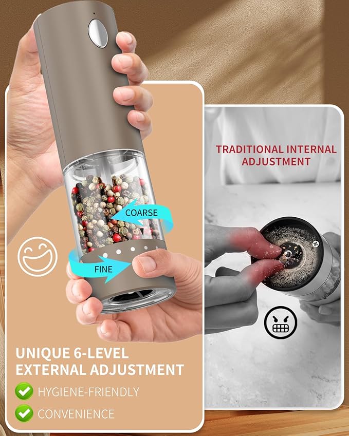 CIRCLE JOY Electric Salt and Pepper Grinder Set Automatic Salt and Pepper Grinder Set with Easy-to-Carry Charging Base and LED Light, USB Rechargeable, Upgrade External Adjustable Coarseness, Green