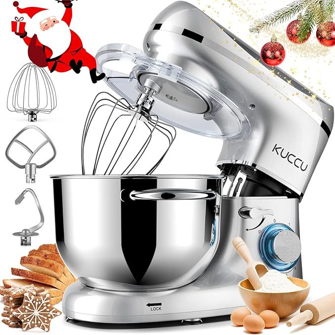 Stand Mixer, 6.5 Qt 660W, 6-Speed Tilt-Head Food Dough Mixer, Kitchen Electric Mixer with Stainless Steel Bowl,Dough Hook,Whisk, Beater, Egg white separator (6.5-QT, Silver)