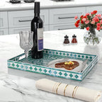 MAONAME Rectangular Decorative Tray, Plastic Serving Tray with Handles, Modern Green Trays for Ottoman, Coffee Table Trays for Living Room, Home Decor, 15.7" x 11.8" x 1.6"