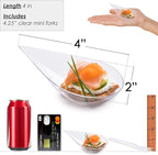 DLux 100 4-in Tear Drop Mini Appetizer Plates with Forks, Reusable Clear Plastic Spoons - Desserts and Appetizers Dishes Serving Plate - Asian Spoon Set, Small Catering Dessert Tasting Cups