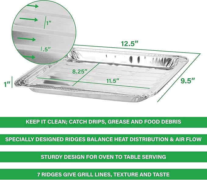 Party Bargains Aluminum Broiler Pans - 12 Pack, Heavy-Duty Disposable Grill Pans for Cooking, Roasting, BBQ, Picnic - (Max 240°C)
