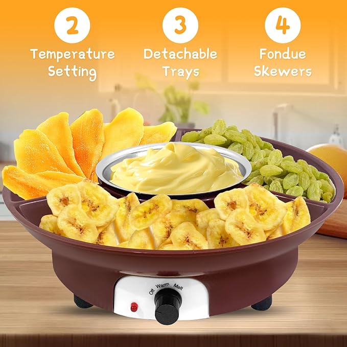 Fondue Pot Electric Set for Chocolate and Nacho Cheese, Chocolate Fondue Kit with Dipping Forks, Temperature Control, 9-ounce Detachable Bowl, Gift Set Date Night Idea Movie Night Game Night Gift Set