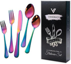 VANDBAO Rainbow Flatware Cutlery Silverware Set 20 Pieces, Stainless Steel Colorful Utensils, Tableware Set Service for 4, Include Knife/Fork/Spoon, Reusable, Mirror Polished, Dishwasher Safe