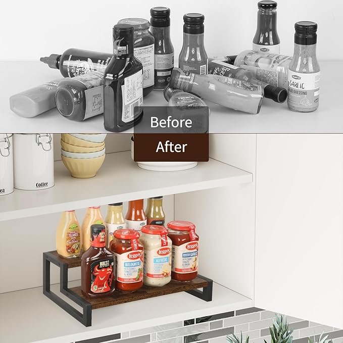 YINMIT Spice Rack Organizer for Countertop, 2 Tier Kitchen Counter Shelf, Wooden Tiered Display Stand Riser Shelf