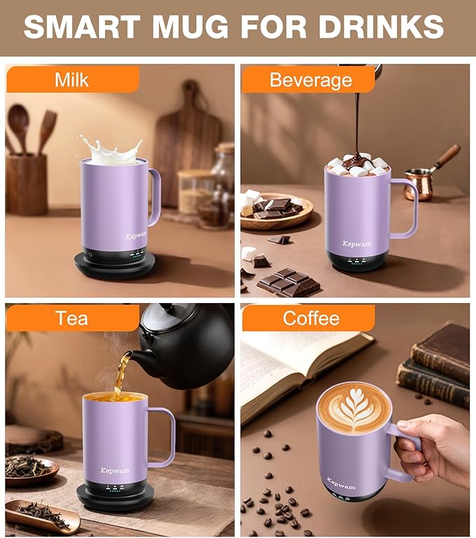 Self-Heating Coffee Mug T1, 16oz Rechargeable Heated Coffee Mug, Smart Coffee Warmer Mug with App-Controlled,Advanced Temperature-Controlled Heating Coffee Gifts for Women Men Coffee Lover