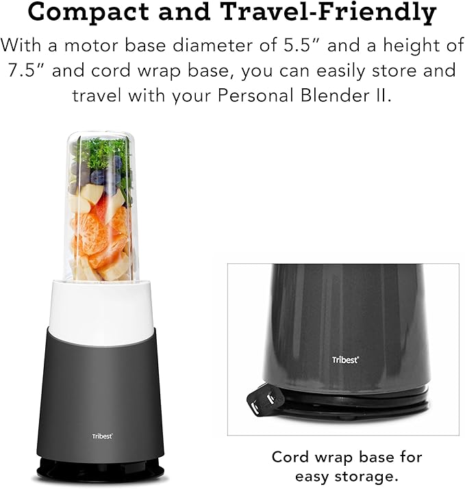 Tribest PB-420GY-A Personal Blender II, Mason Jar Ready Family Pack Blender, Gray