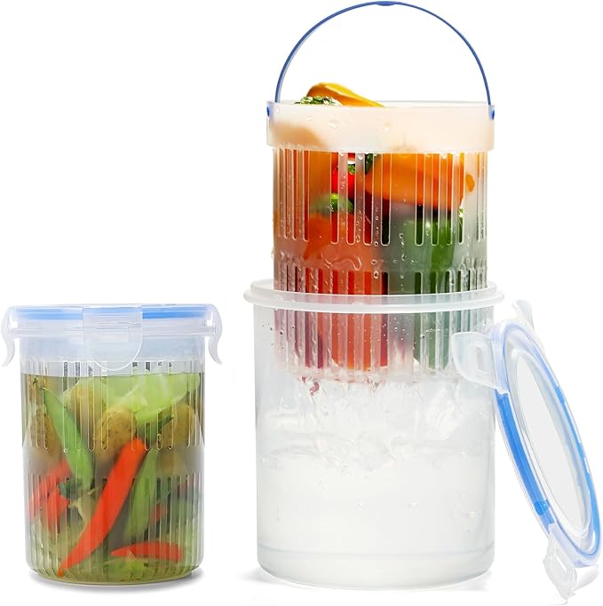 Pickle Jar with Strainer, Pickle Container with Strainer Jalapeno Container Pickle Storage Containers 2 Pcs (24 oz & 45 oz)