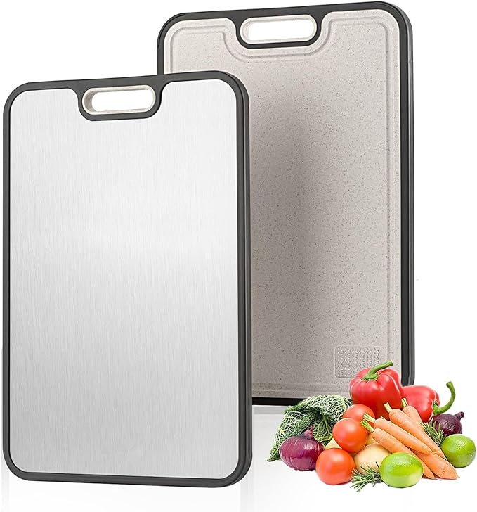 Titanium Cutting Boards for Kitchen,Double Sided Titanium & Wheat Straw PP Chopping Board for Meat, Vegetables, Fruits, Cheese,Bread, Knife Friendly,Dishwasher Safe,Easy to Clean (15.1"*10.4"*0.59")