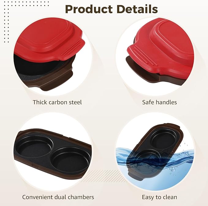 Microwave Egg Cooker with Silicone Oil Brush, 9.3 in Double Egg Microwave Egg Poacher Pan for Frying and Poaching, Black Carbon Steel Egg Maker for Breakfast Sandwiches