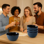 MEKY Soup Bowls Set of 4,40 OZ Large Ceramic Bowls - 7 Inch Deep Bowls for Ramen, Pho, Salad, Pasta, Cereal, Dishwasher & Microwave Safe Stackable Serving Bowls(Blue)