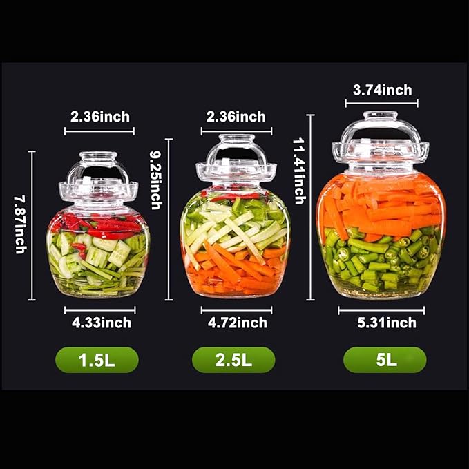 1.5L Glass Jar with Lid Fermentation Jar, Traditional Fermenting Kit Crock with Water Seal Airlock Lid, Pickle Jar for Pickles Kimchi, Sauerkraut, Wine Brewing Kombucha