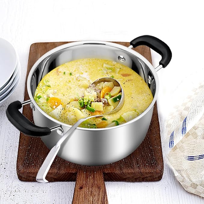TeamFar Stock Pot 4qt, Stainless Steel Stock Soup Pasta Pot with Lid, Double Heatproof Handles, Non Toxic & Healthy, Easy Clean & Dishwasher Safe