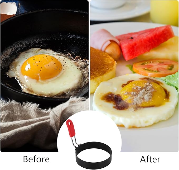 6 Pcs 3.5" Egg Rings with Silicone Handle, Round Pancake Mold with Silicone Oil Brush for Frying Eggs, English Muffins, Indoor Camping Breakfast Sandwiches
