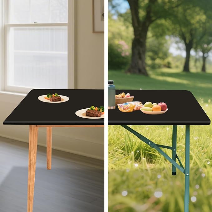 SereneGrace Elastic Card Table Cover, Windproof Tablecloth 34x34 Inch Reusable Spandex Fitted Stretch Square Folding Table Cloth for Board Games, Dining Room, Puzzle Solving, Camping, Black
