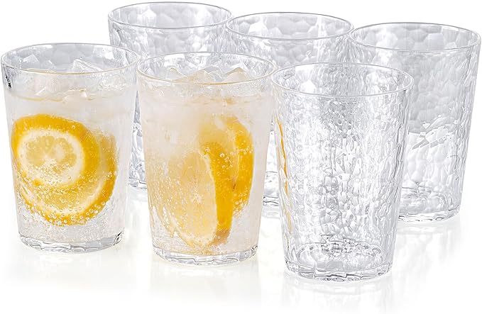KOXIN-KARLU Hammered 15-ounce Plastic Tumbler Acrylic Glasses, set of 6 Clear