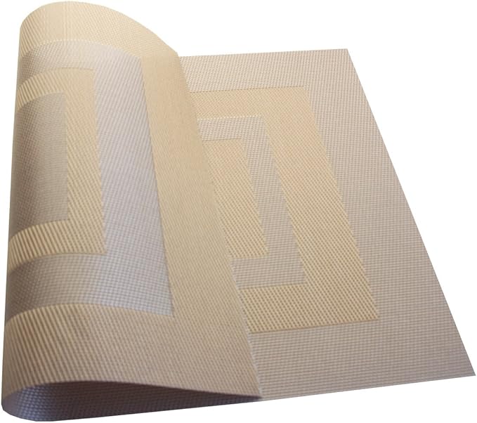 PIGCHCY Placemats,Heat Resistant Non Slip Durable Plastic Place Mats,Washable Easy to Clean Woven Vinyl Kitchen Placemats for Dining Table Set of 4 (Champagne)