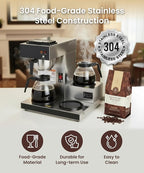 SYBO Commercial Coffee Maker 12 Cup, Pour Over Drip Coffee Maker Brewer with 3 Lower Warmers, Stainless Steel Cafetera