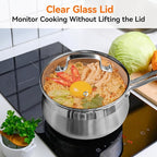 WANGYUANJI 2.5-Quart Stainless Steel Saucepan with Steamer Basket, 2-in-1 Pot & Steamer, Tri-Ply Base, Tempered Glass Lid, Induction Compatible