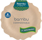 Bambu Pack of 8 - 7 Inch Disposable Bamboo Plates Fancy, Biodegradable Eco Friendly Products, Bamboo Disposable Plates for Events, Compostable Plates