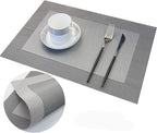 PIGCHCY Placemats Vinyl Washable Table Mats Elegant Non-Slip Placemats for Dinner Table Set of 4 (Silver)