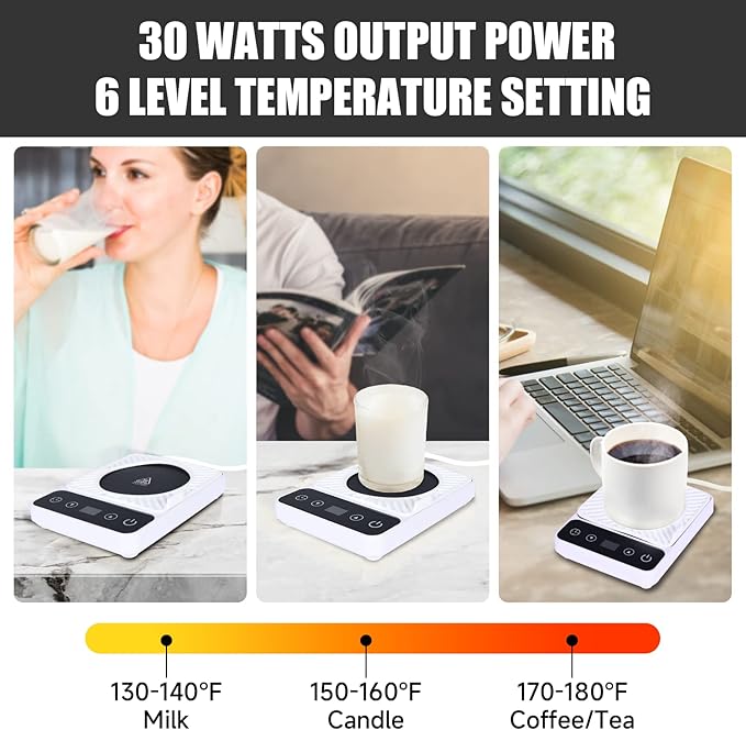 Mug Warmer - Electric Coffee Mug Warmer with Timer,Coffee Cup Warmer for Desk Auto Shut Off,Smart 6-Temperature Control, Coffee Accessories for Coffee Lovers, White