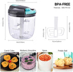 Manual Food Processor Vegetable Chopper, Portable Hand Pull String Garlic Mincer Onion Cutter for Veggies, Ginger, Fruits, Nuts, Herbs, etc., （900ml,Gray-blue）