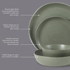 Gibson Elite Menlo Park 16-Piece Pottery Clay Stoneware Dinnerware Set – Green Reactive Glaze, Organic Shape Embossed Plates and Bowls W/Pasta Bowl, Service for 4 – Microwave & Dishwasher Safe