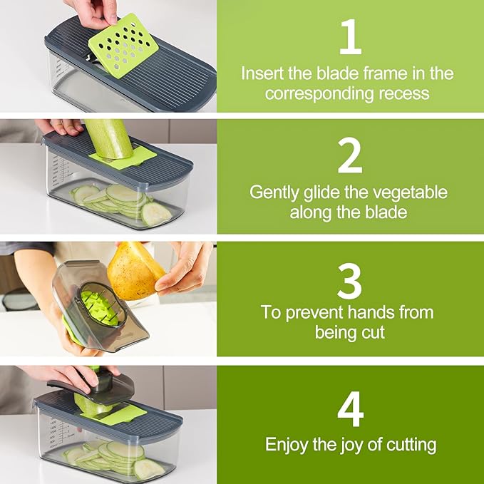 Cambom Mandoline Slicer Vegetable Slicer With 2 L Container for Potatoes, Tomatoes, Cucumbers, Carrots With 10 Blades White