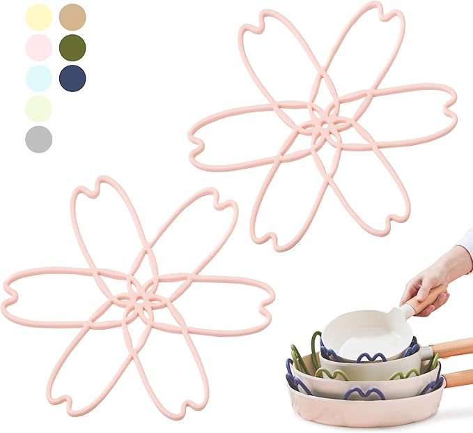 iPROTECT - Stack Expert | Multi-Purpose BPA-Free Silicone Pans & Pots Protector. Set of 2. Trivets for All Cookware Sizes, Protects Coating & Scratches, Dishwasher Safe (Sakura Pink, L)