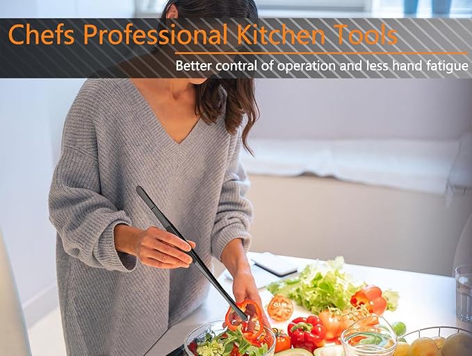 JETKONG 6 Pcs Cooking Tweezer Tongs, 12'' and 6.3" Stainless Steel Kitchen Tweezer Set, Professional Chef Tweezers for Cooking, Repairing, Sea Food, BBQ, Multi-use (Black)